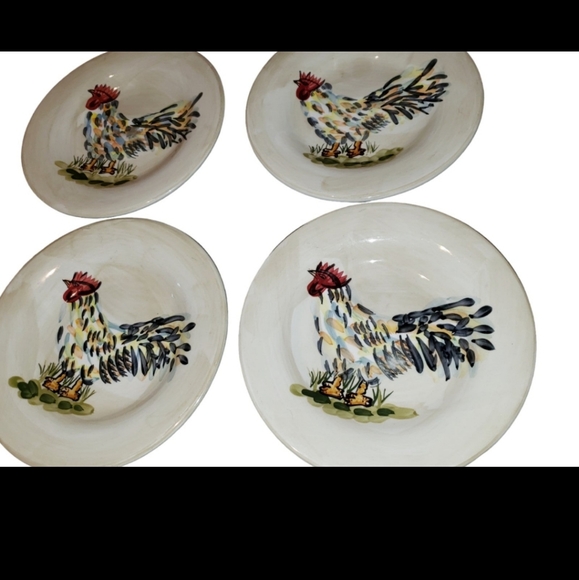 Tabletops Unlimited Gallery Calderone Rooster Salad Plate x4 Handpainted 8 3/8" - Picture 2 of 4